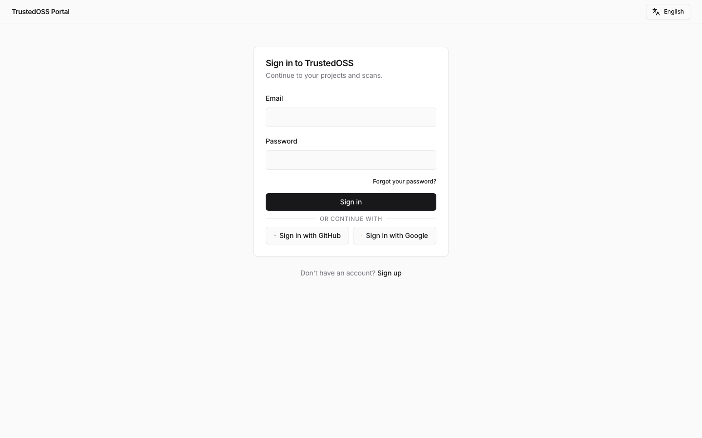 Login page with email + password fields and OAuth provider buttons